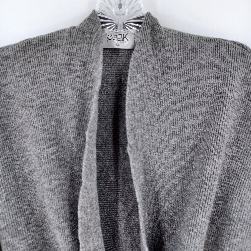 SEEK THE LABEL Sz XS Gray Ribbed Tie Front Half Sleeve Cardigan Fall Cozy Modern - Picture 6 of 15